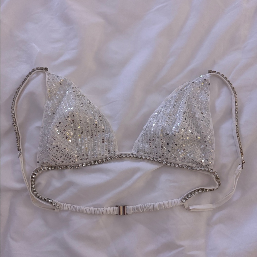 Sequin Embellished White Bralette